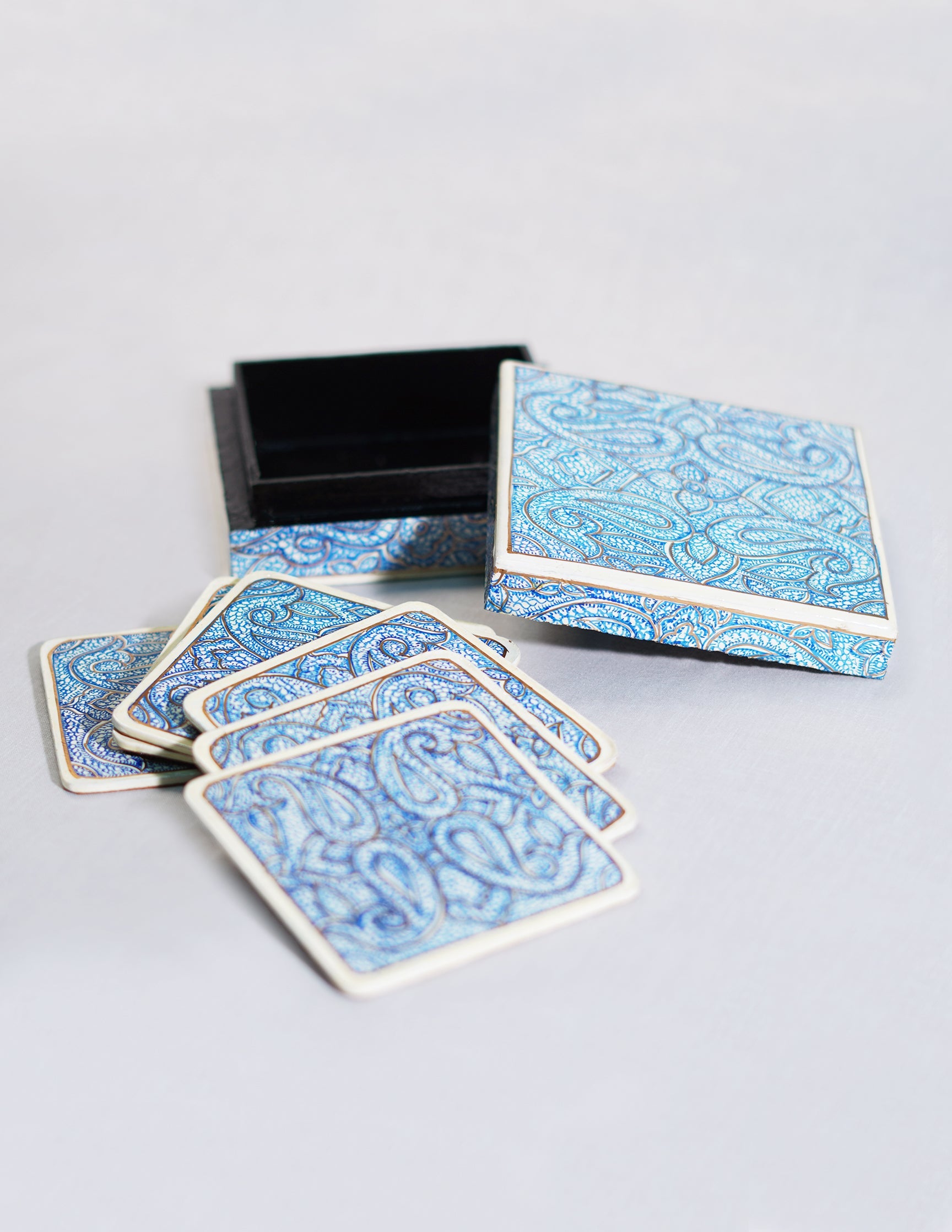 Papier-Mâché Coaster Set — Hand-Painted Design | 11 cm (L) × 11 cm (B) × 3.5 cm (H)