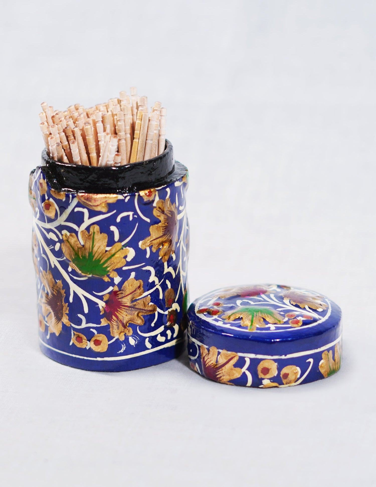 Papier-Mâché Toothpick Holder — Hand-Painted Design | Ø 4 cm × 7 cm (H)