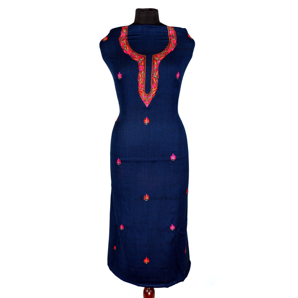 Sozni Embroidered Navy Blue Woolen Suit - KashmirBox.com