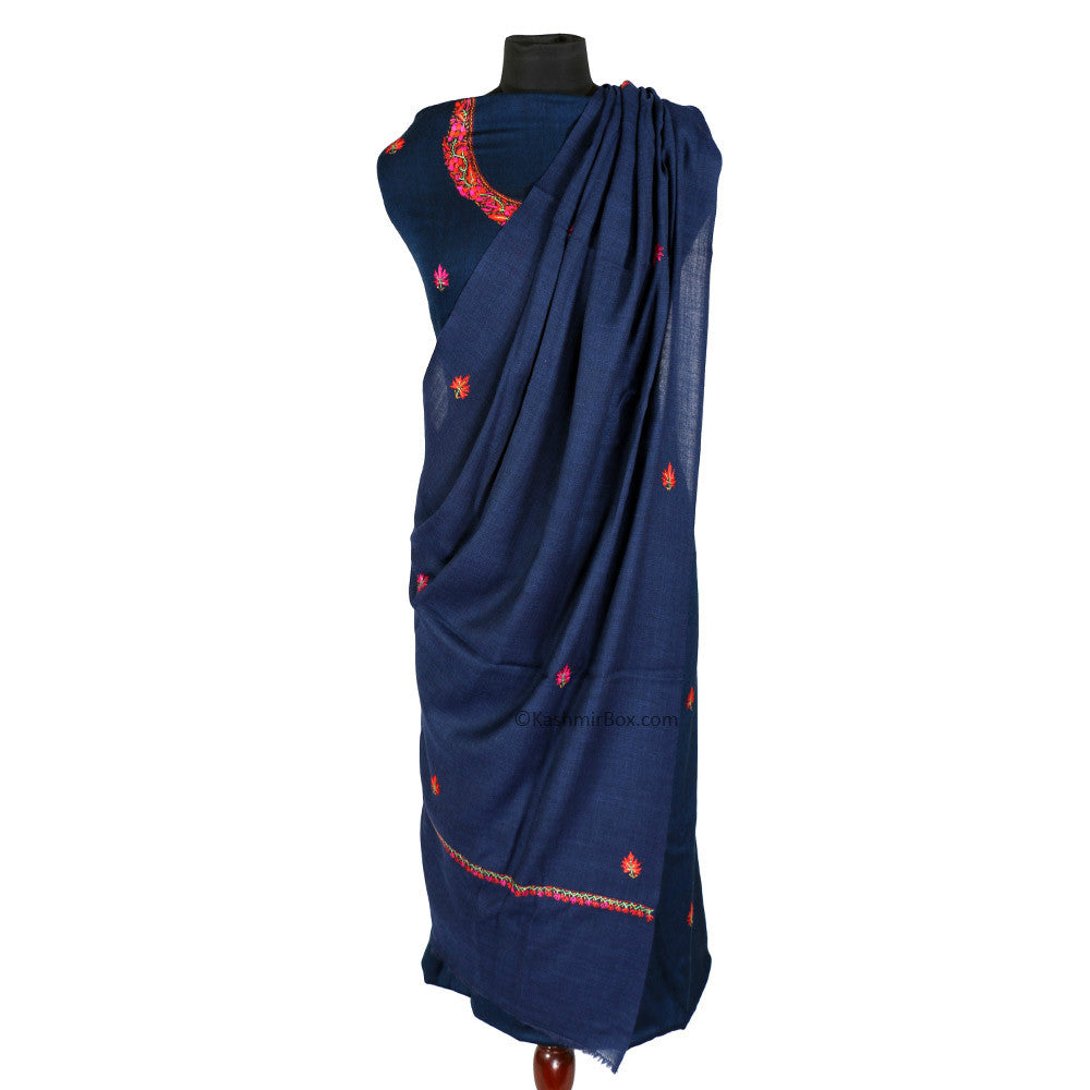 Sozni Embroidered Navy Blue Woolen Suit - KashmirBox.com