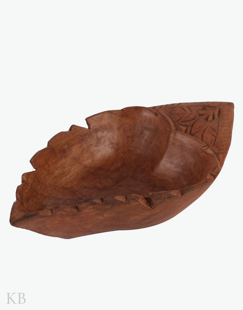 Walnut Wood Serving Leaf Bowl Pair - Kashmir Box