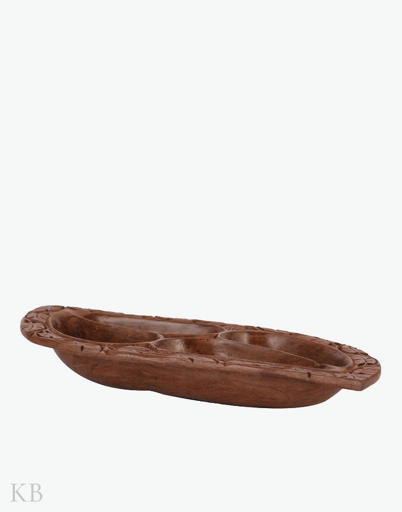 Walnut Wood Almond Compartment Bowl - Kashmir Box