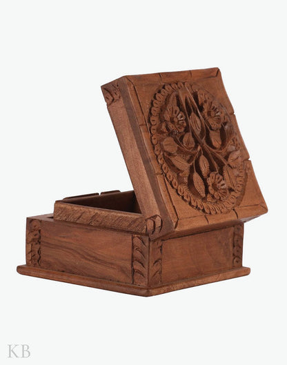 Square Floret Walnut Wood Box - Kashmir Box