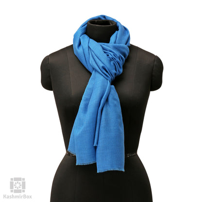 Aegean Blue Plain Cashmere Pashmina Stole - KashmirBox.com