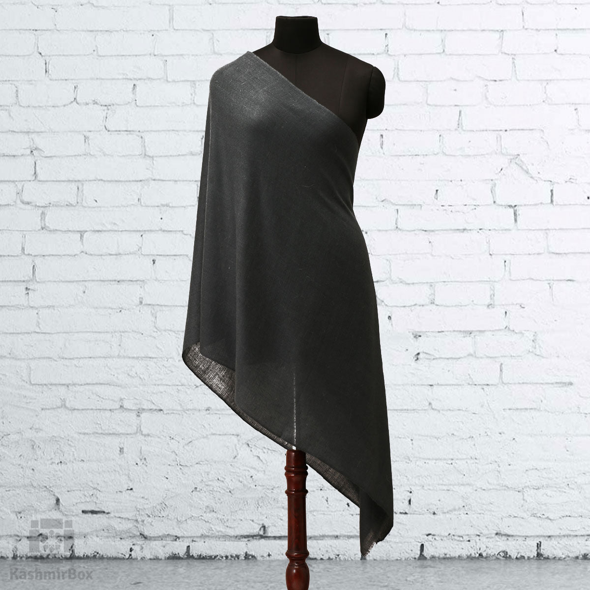 Charcoal Grey Plain Cashmere Pashmina Stole - KashmirBox.com