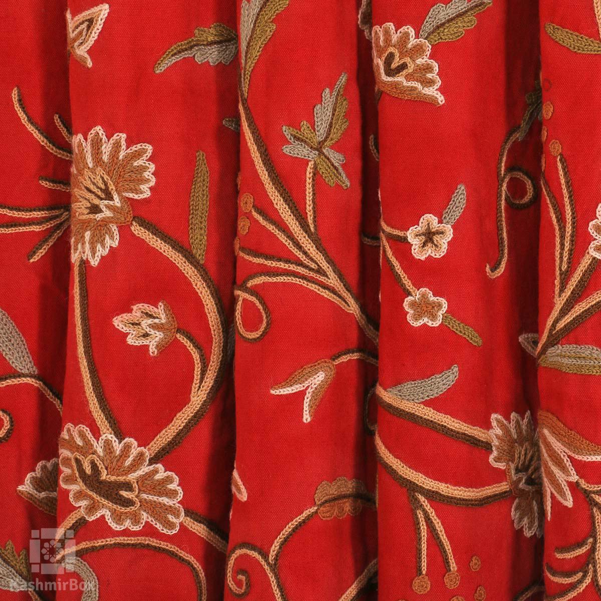 Scarlet Flowered Crewel Embroidered Curtain - KashmirBox.com