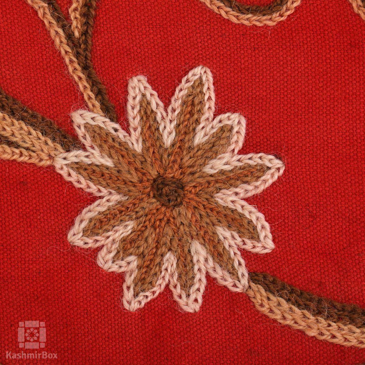 Scarlet Flowered Crewel Embroidered Curtain - KashmirBox.com