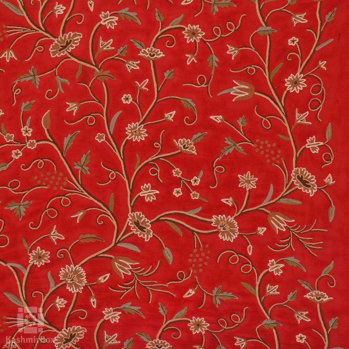 Scarlet Flowered Crewel Embroidered Curtain - KashmirBox.com