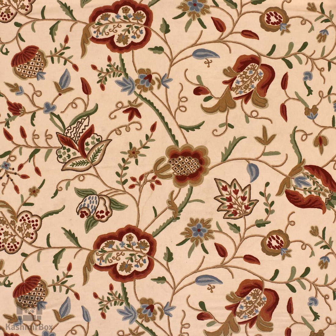 Beige Brazen Flower Crewel Embroidered Curtain - KashmirBox.com