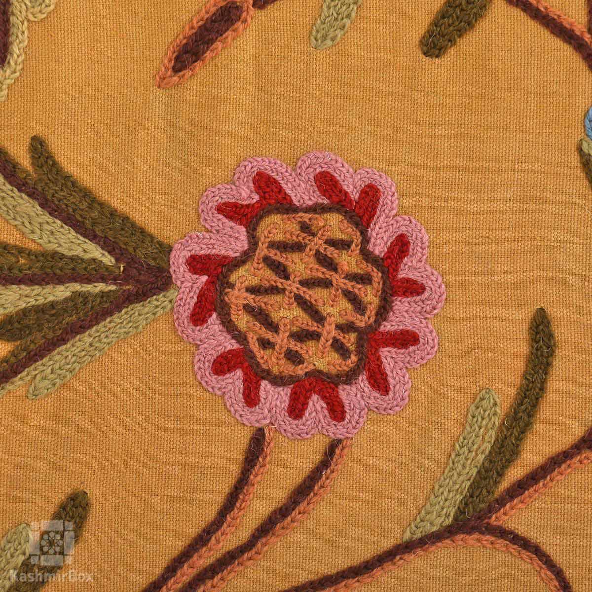 Mustard Vineal Crewel Embroidered Curtain - KashmirBox.com