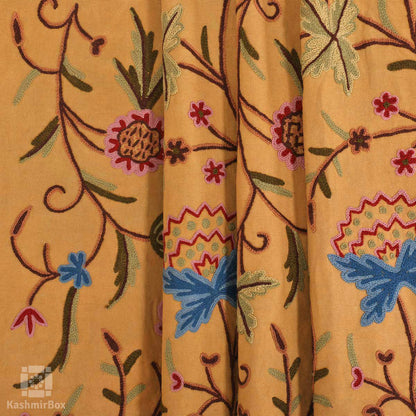 Mustard Vineal Crewel Embroidered Curtain - KashmirBox.com