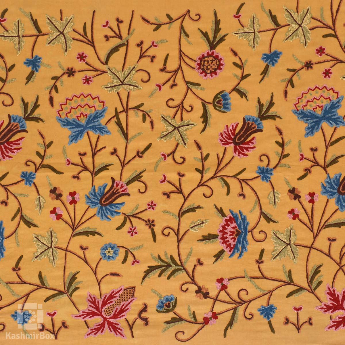 Mustard Vineal Crewel Embroidered Curtain - KashmirBox.com