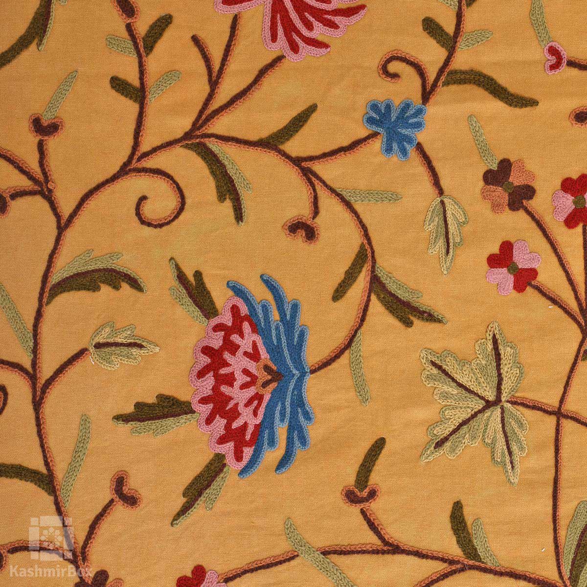 Mustard Vineal Crewel Embroidered Curtain - KashmirBox.com