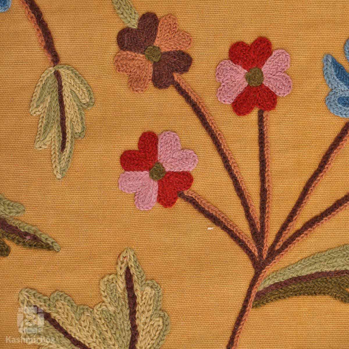 Mustard Vineal Crewel Embroidered Curtain - KashmirBox.com