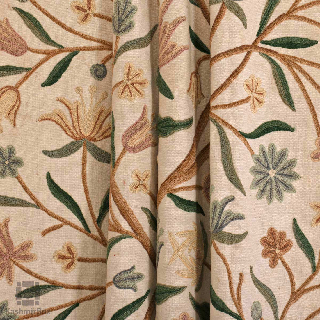 Creme Vine Crewel Embroidered Curtain - Kashmir Box