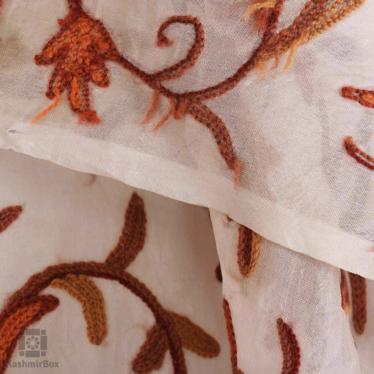 White Jewel Crewel Embroidered Curtain - KashmirBox.com