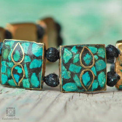 Leaved Turquoise Handmade Bracelet - KashmirBox.com