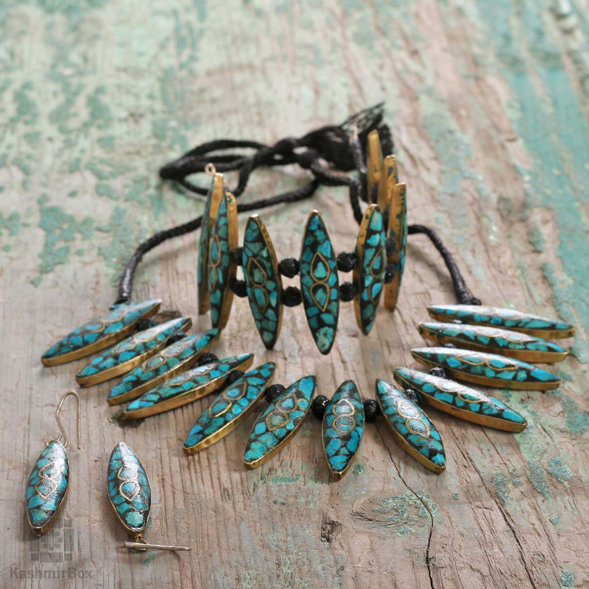 Leaved Turquoise Handmade Necklace Set - KashmirBox.com