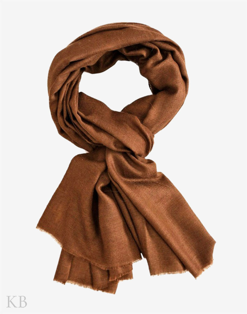 GI Certified Pecan Brown Solid Cashmere Pashmina Stole - Kashmir Box