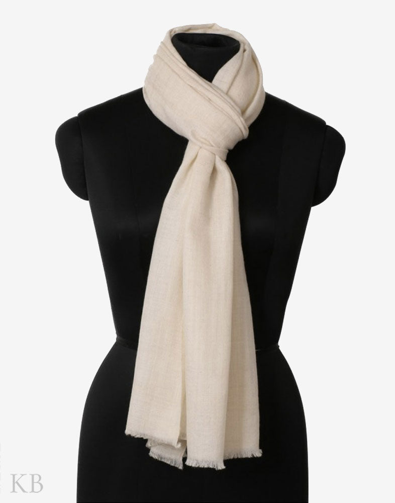 GI Certified Natural White Solid Cashmere Pashmina Stole - Kashmir Box