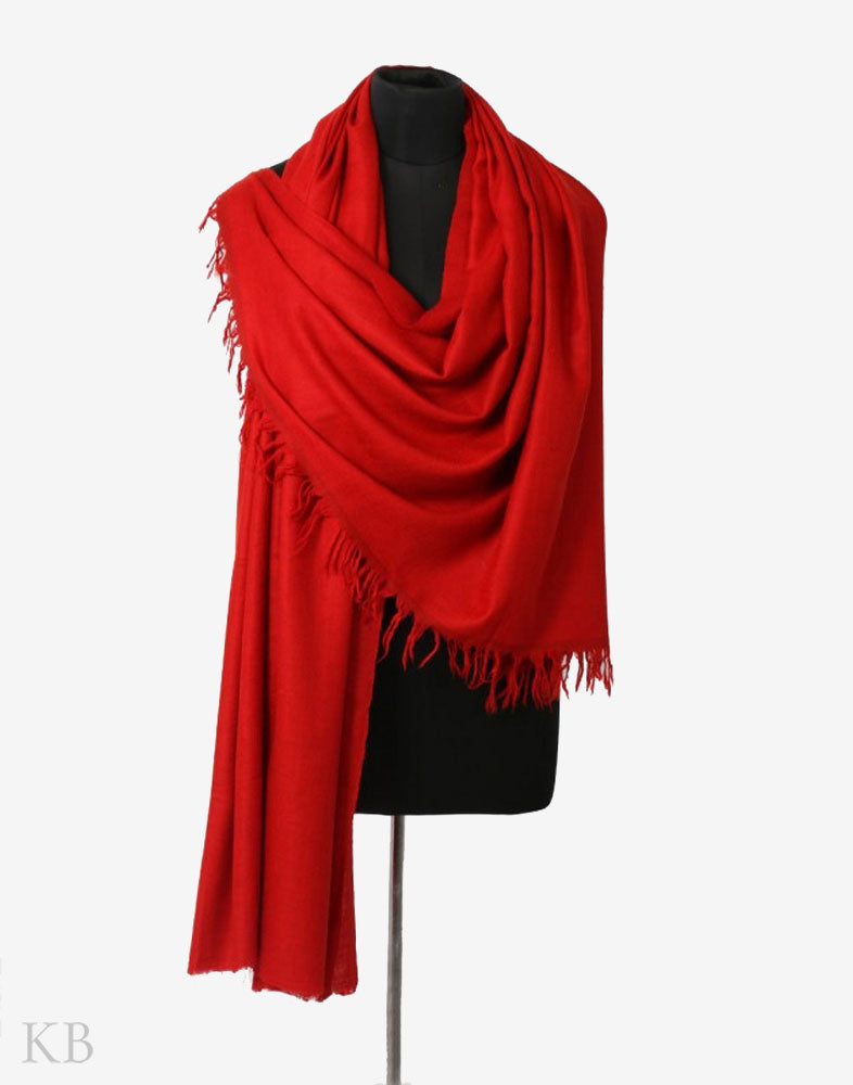 GI Certified Red Solid Cashmere Pashmina Shawl - Kashmir Box