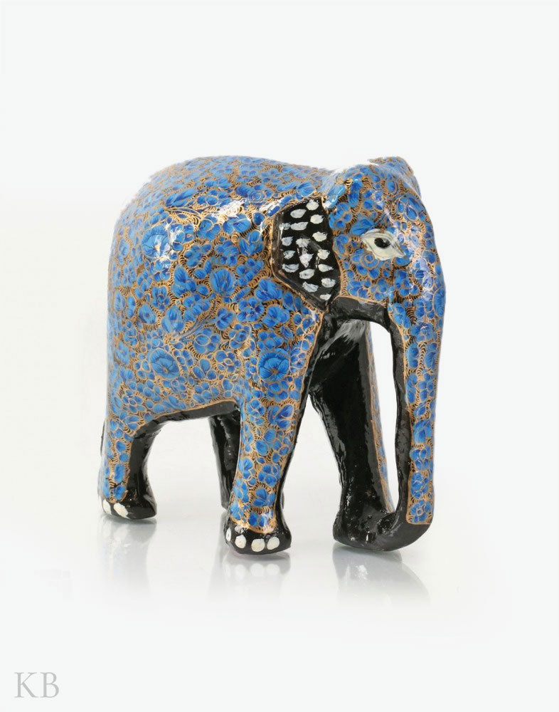 Blue Floral Paper Mache Elephants (Set of 3) - Kashmir Box