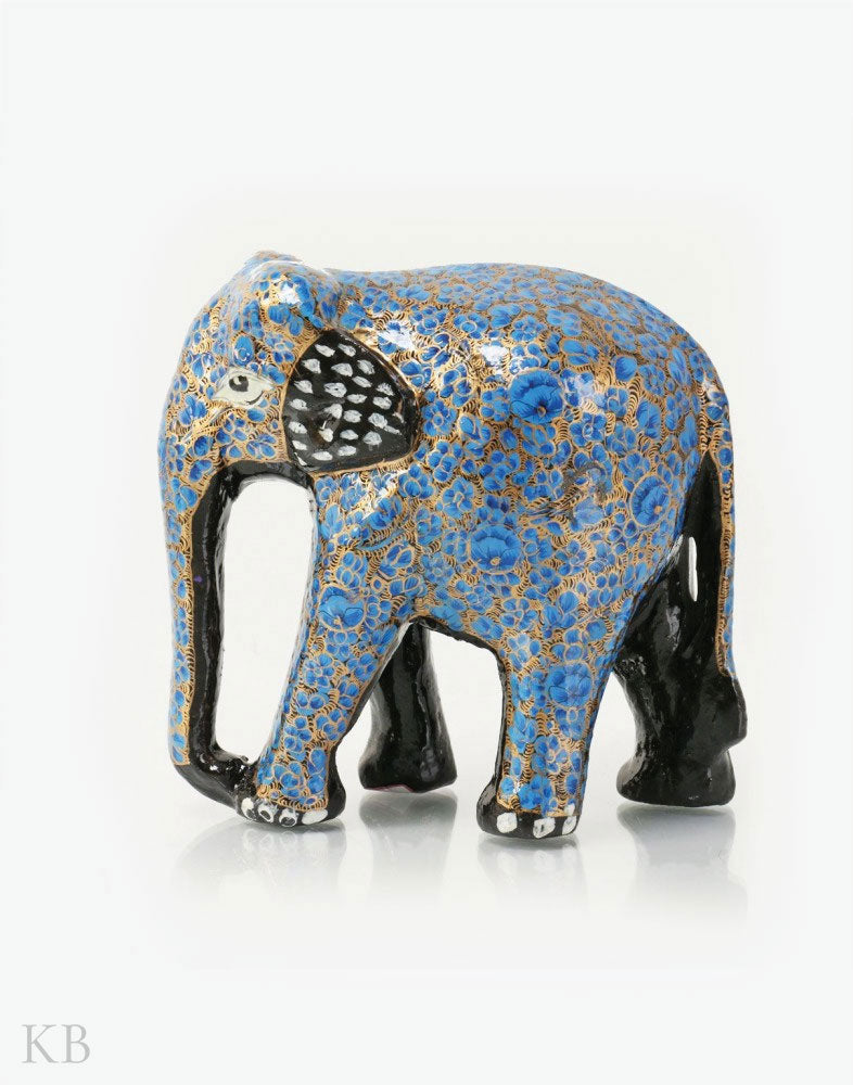 Blue Floral Paper Mache Elephants (Set of 3) - Kashmir Box