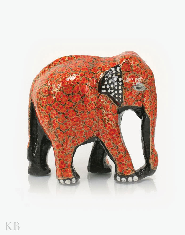 Red Floral Paper Mache Elephants (Set of 3) - Kashmir Box