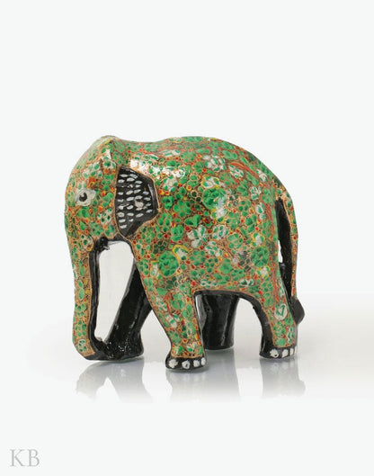 Green Floral Paper Mache Elephants (Set of 3) - Kashmir Box