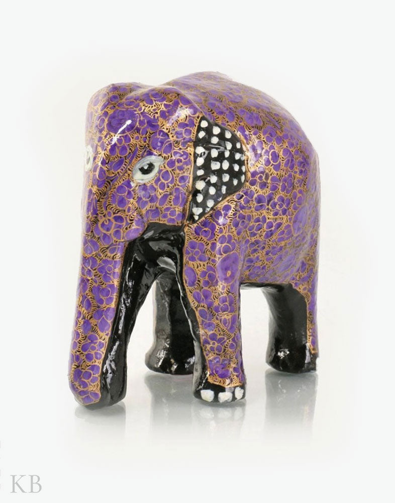 Purple Floral Paper Mache Elephants (Set of 3) - Kashmir Box