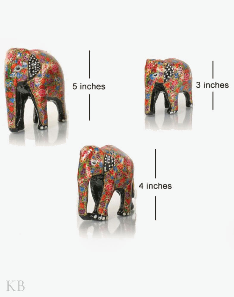 Multicoloured Floral Paper Mache Elephants (Set of 3) - Kashmir Box