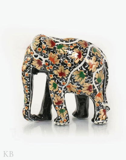 Gold And Black Floral Paper Mache Elephants (Set of 3) - Kashmir Box