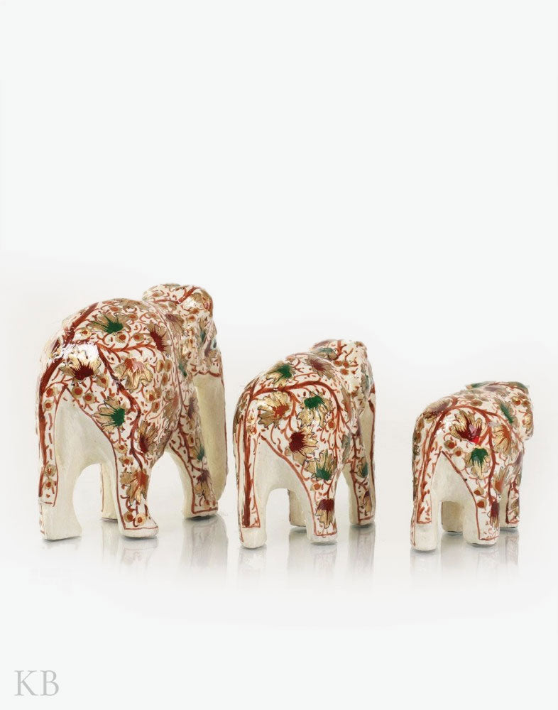 Gold Vine Handmade Paper Mache Elephants (Set of 3) - Kashmir Box