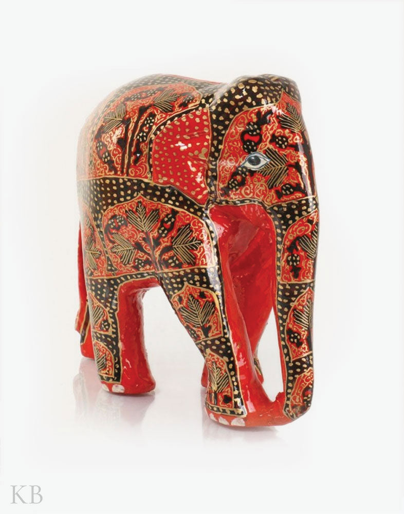 Crimson Red Handmade Paper Mache Elephant - Kashmir Box