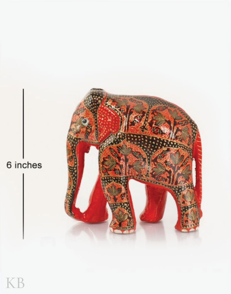 Crimson Red Handmade Paper Mache Elephant - Kashmir Box