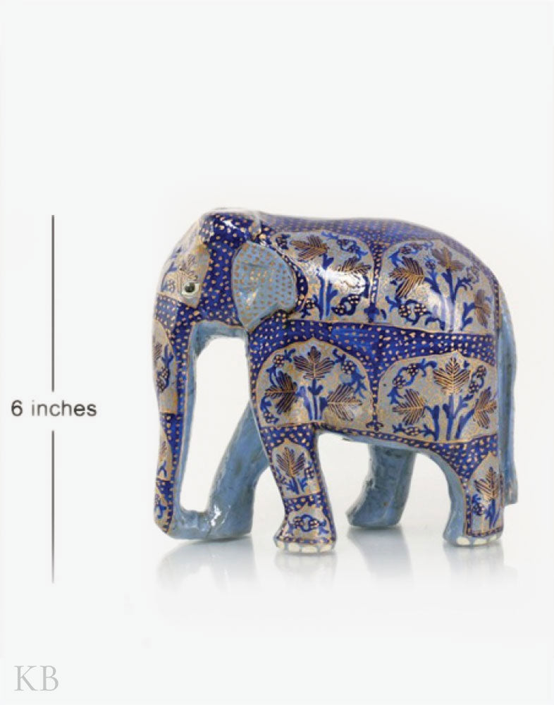 Stone Blue Handmade Paper Mache Elephant - Kashmir Box