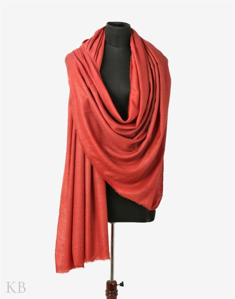 GI Certified Red Solid Cashmere Pashmina Shawl - Kashmir Box