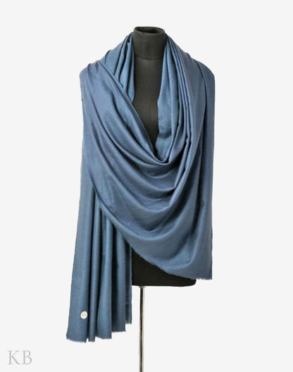 GI Certified Spruce Blue Solid Cashmere Pashmina Shawl - Kashmir Box