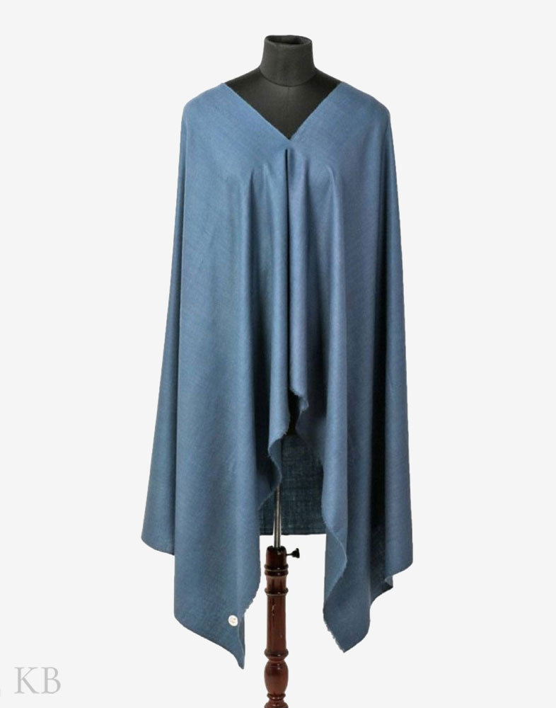 GI Certified Spruce Blue Solid Cashmere Pashmina Shawl - Kashmir Box