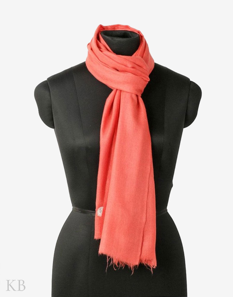 GI Certified Strawberry Pink Solid Cashmere Pashmina Stole - Kashmir Box