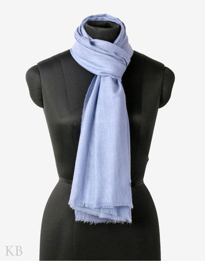 GI Certified Stone Blue Solid Cashmere Pashmina Stole - Kashmir Box