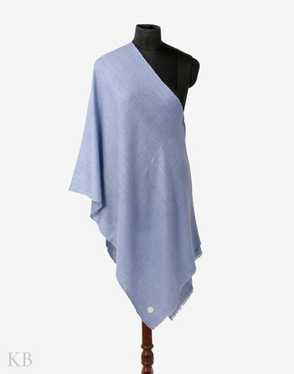 GI Certified Stone Blue Solid Cashmere Pashmina Stole - Kashmir Box