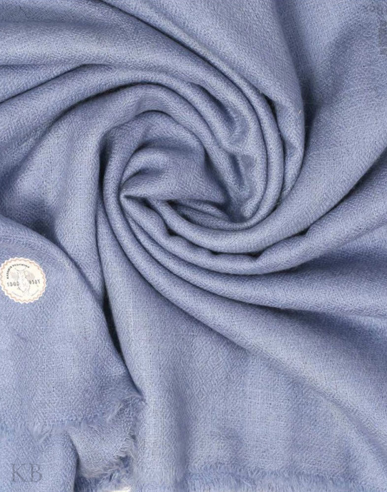 GI Certified Stone Blue Solid Cashmere Pashmina Stole - Kashmir Box