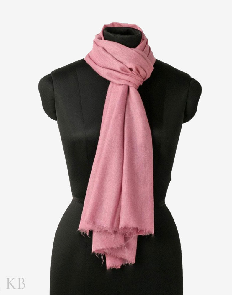 GI Certified Rose Pink Solid Cashmere Pashmina Stole - Kashmir Box