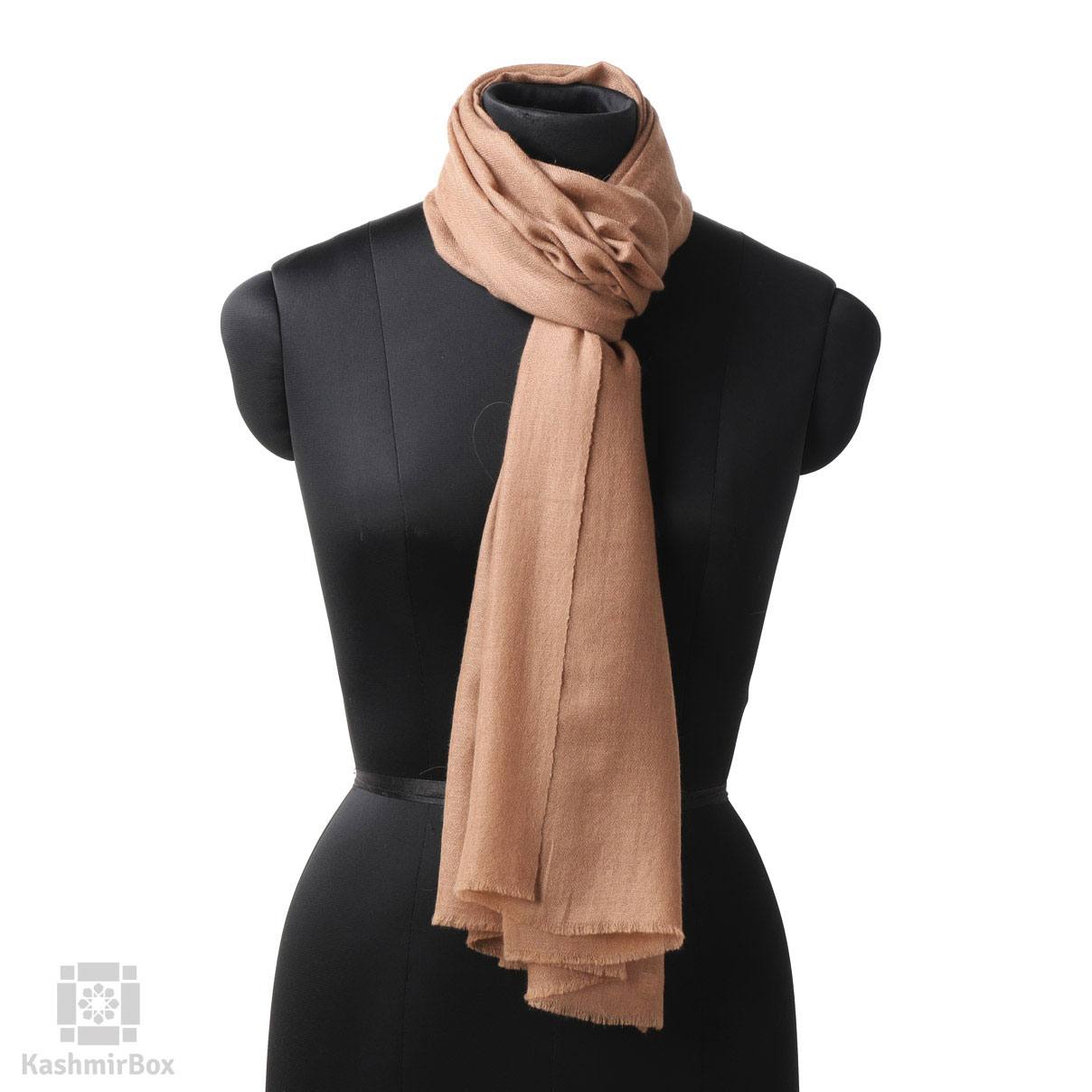 Earthy Tan Solid Cashmere Pashmina Stole - Kashmir Box