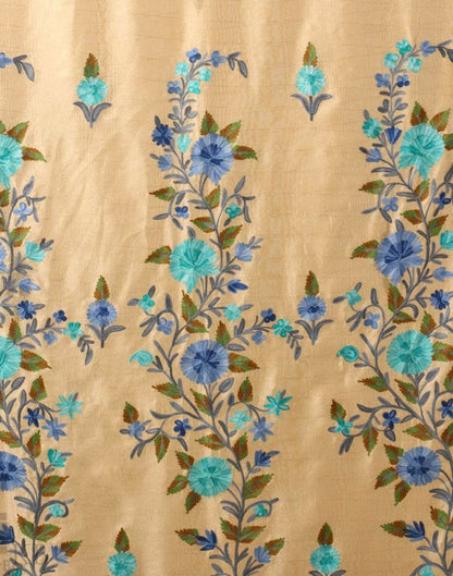 Golden Tan Flowery Pallu Aari Embroidered Silk Saree - Kashmir Box