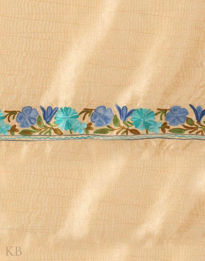 Golden Tan Flowery Pallu Aari Embroidered Silk Saree - Kashmir Box