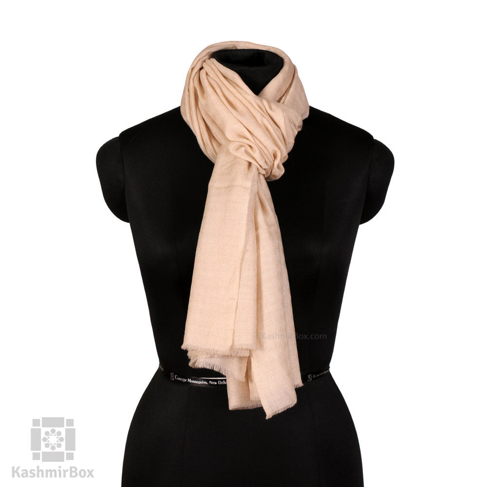 Beige Square Woolen Scarf - Kashmir Box