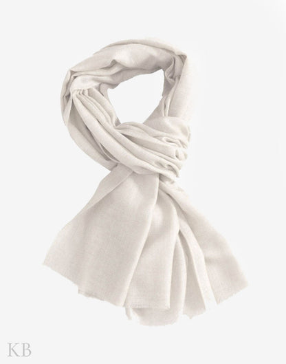 GI Certified Pure White Cashmere Pashmina Stole - KashmirBox.com