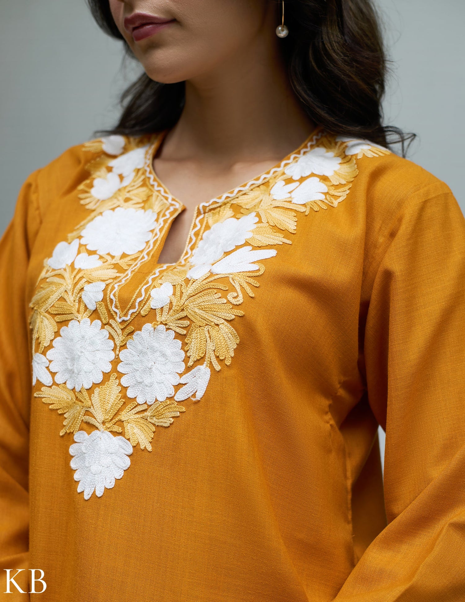 Nigeen Kashmiri Aari Mustard Yellow Co-ord Set